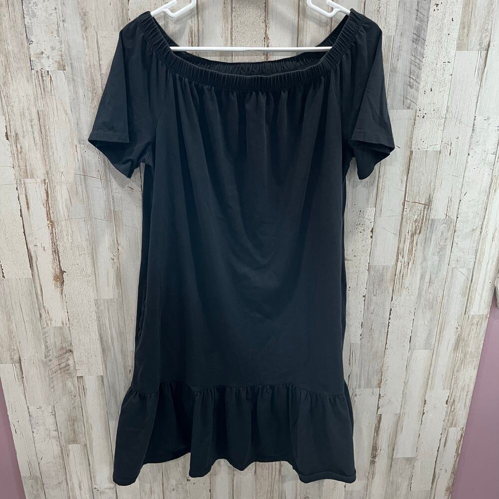 Lands‎ End Off The Shoulder Black Shift Peplum Dress Pockets Womens Size Medium